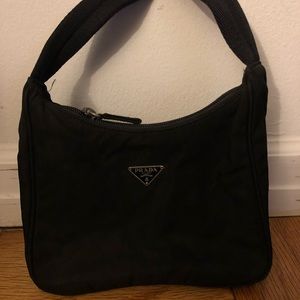 Small, black, nylon, Prada handbag